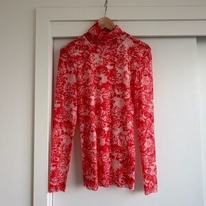 Ganni Flower Print Mesh Turtleneck